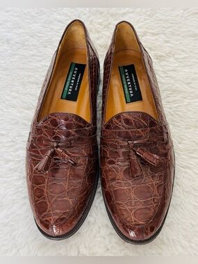 Avventura by Mezlan Dark Brown Crocodile Genuine Leather Tassel Loafers size 9.5